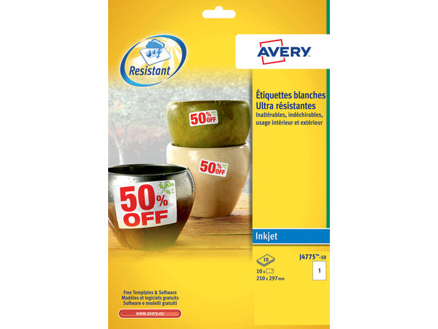 weerbestendig etiket Avery 210x297mm 10 vel 1 etiket per vel