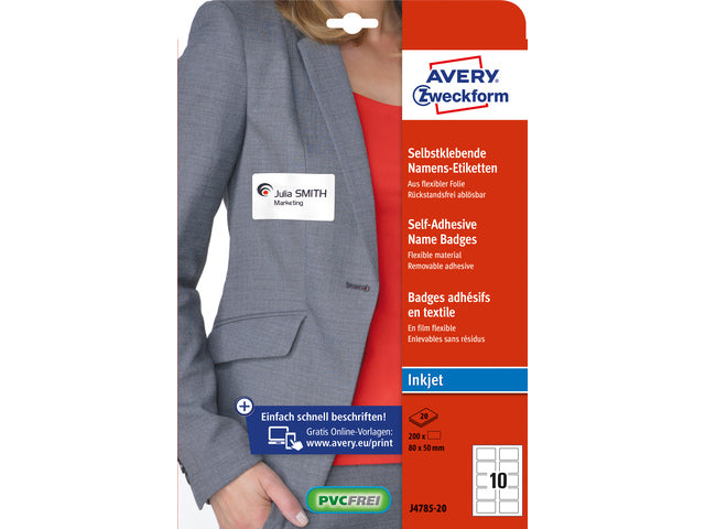 badge etiket Avery 50x80mm 20 vel 10 etiketten per vel wit