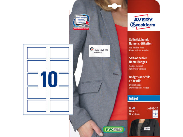 badge etiket Avery 50x80mm 20 vel 10 etiketten per vel wit