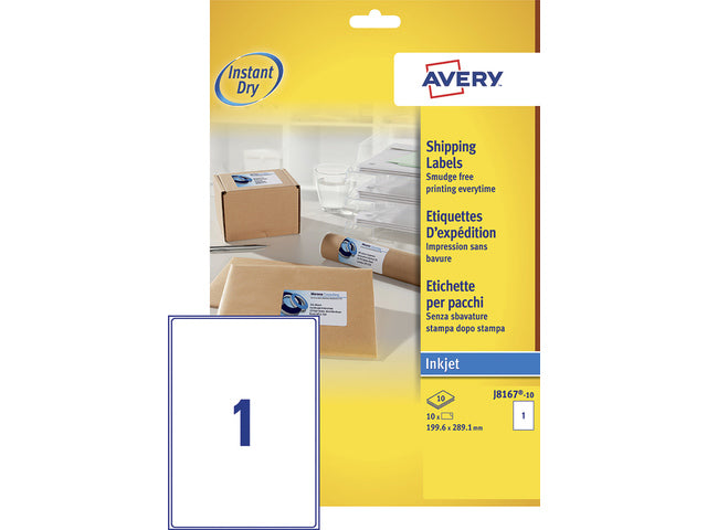 Tintenstrahletikett Avery 199,6 x 289,1 mm mit 10 Vel, 1 Etikett pro Vel