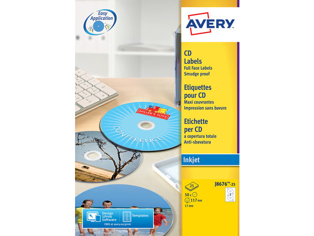 CD-etiket Avery 117mm fullsize wit 25 vel 2 etiketten per vel