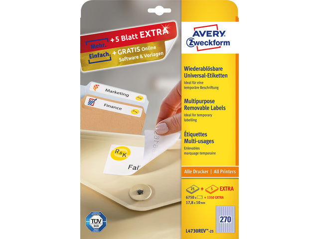etiket Avery ILK 17,8x10mm wit NP 25 vel 270 etiketten per vel