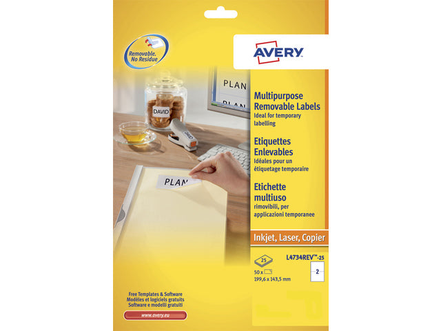 etiket Avery ILK 199,6x143,5mm wit NP 25 vel 2 etiketten per vel