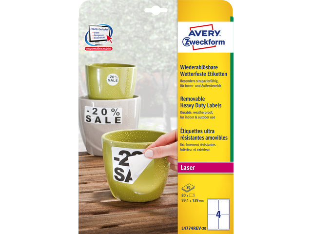 weerbestendig etiket Avery NP 99,1x139mm 20 vel 4 etiketten per vel