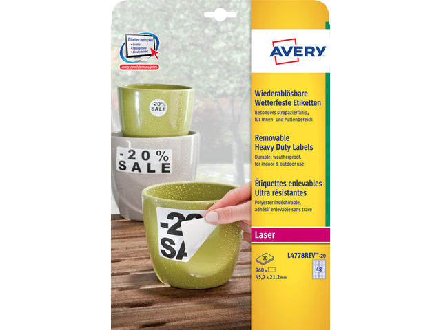 weerbestendig etiket Avery NP 45,7x21,2mm 20 vel 48 etiketten per vel