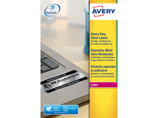 Laseretikett Avery 96x50,8mm 20 Vel 10 Etiketten pro Vel Silber