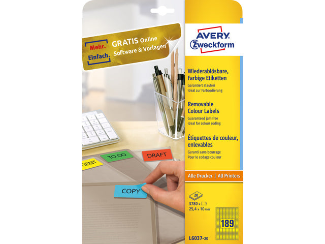 etiket Avery ILK 25,4x10mm 20 vel 189 etiketten per vel geel