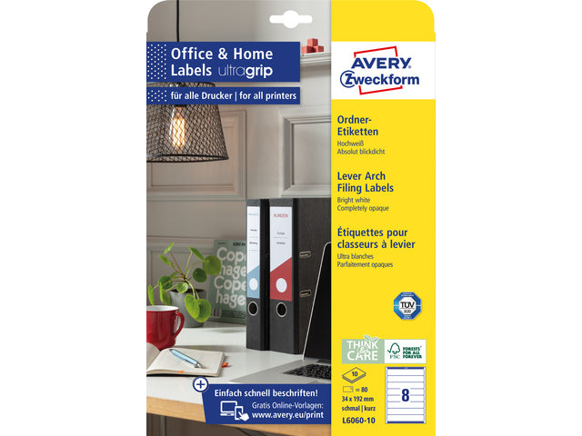 Ordnerrugetiket Zweckform 34x192mm wit perm. 80 etik. 10 vel