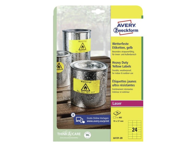 Bestes Etikett Avery 70x37mm Gelb, Doos 20 Vel