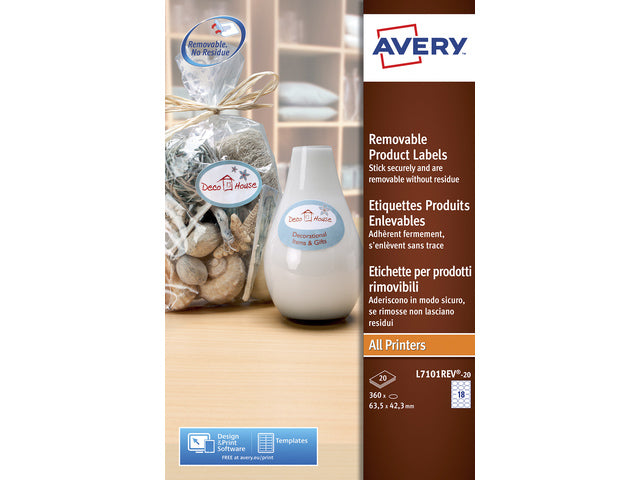 Productetiket Avery 63,5x42,3 mm, met doos 20 vel 18 et. per vel, ovaal