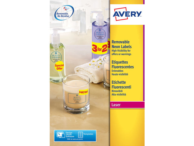 adresetiket Avery 99,1x38,1mm neonroze 25 vel 14 etiketten per vel