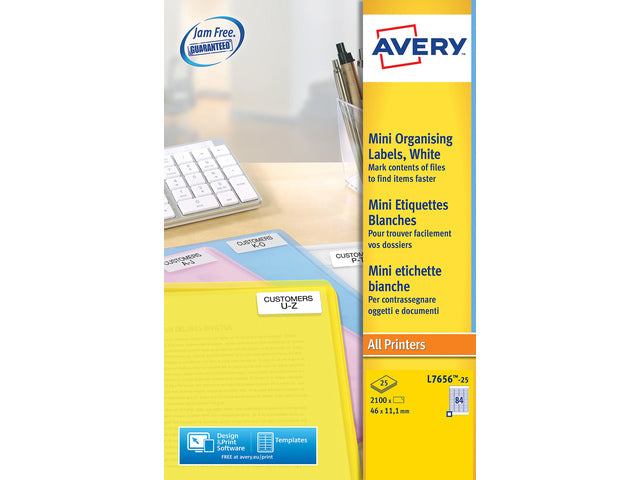 Laseretikett Avery 46x11,1mm mit 25 Vel, 84 Etiketten pro Vel