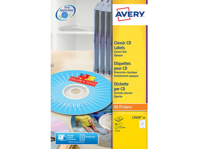 CD-etiket Avery 117mm fullsize wit 25 vel 2 etiketten per vel