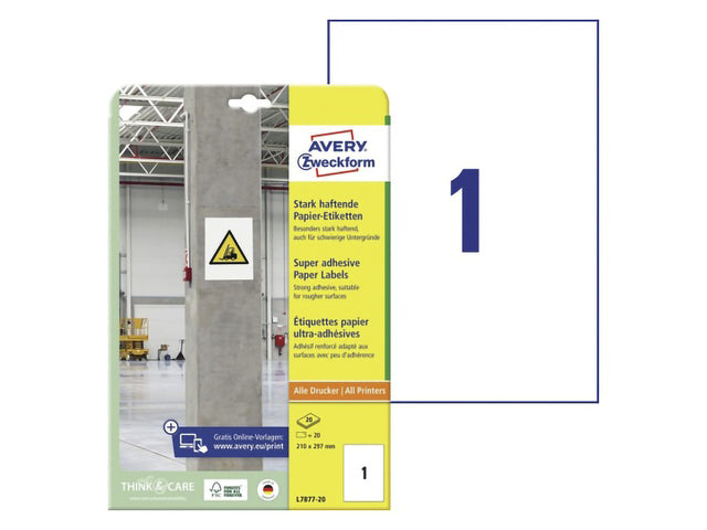 Etiket Avery zelfklevend 210x297mm wit permanent