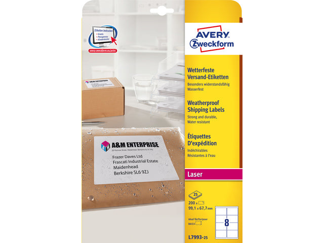 etiket Avery 99,1x67,7mmt 25 vel 8 etiketten per vel wit