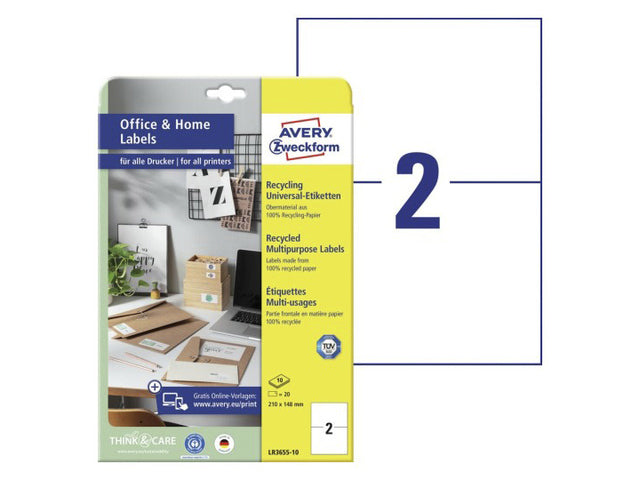 Etiket gerecy. Zweckform 210x148mm met permanent. 20 etik. 10 vel