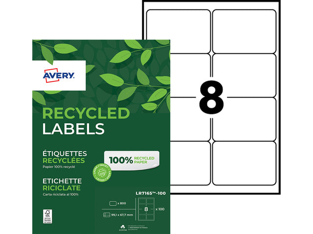 Etiketten Avery ILK 99,1x67,7mm recycelt 100 Blatt 8 Etiketten pro Blatt weiß
