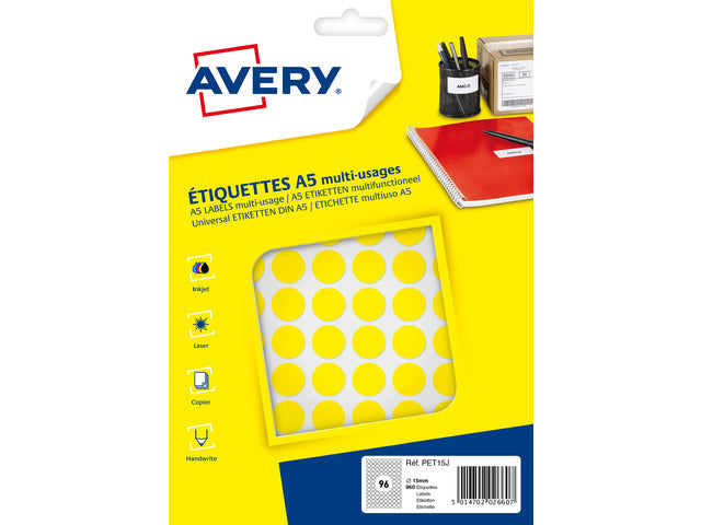 Avery 960 Markierungsstifte – Durchmesser 15 mm – A5-velours – Gelb