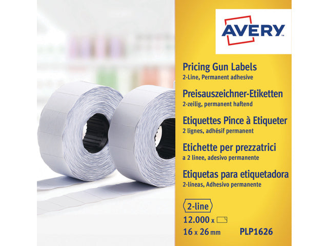 prijstangetiketten Avery permanent 26x16mm wit 10 rol in doos