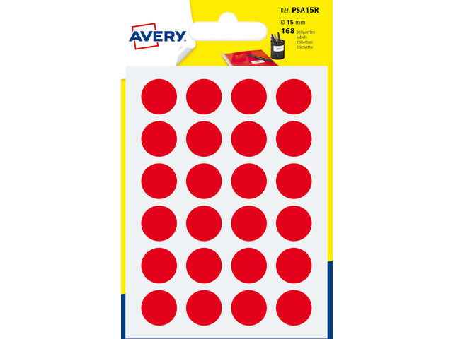 Avery PSA15R Verpackung mit 168 Markierungsstiften – Durchmesser 15 mm – A6-Blatt – Rot