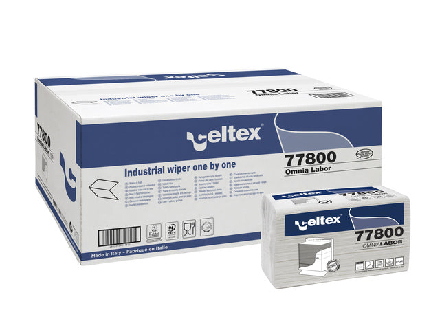 Handdoek Celtex MM Omnia Labor V-vouw 2-laags wit doos 8 pak a 300 vel 25 x 30 cm