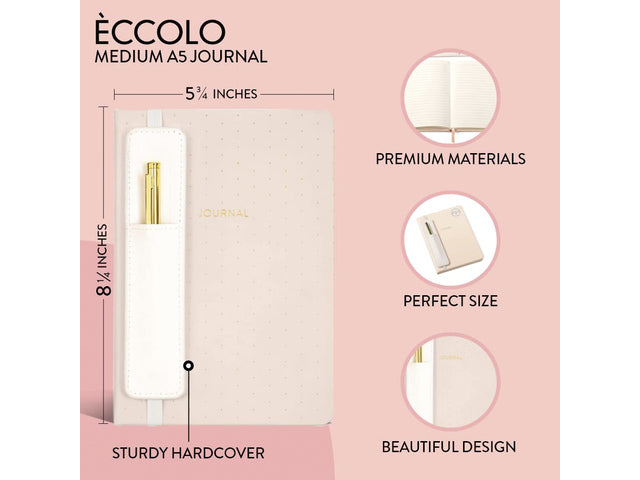 Notitieboek Èccolo met pen en houder Pink lijn ca.15x20cm 80 gr. 256 pag.