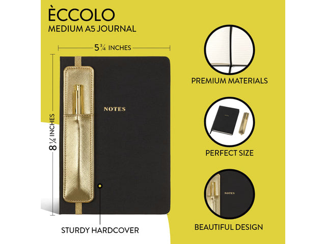 Notitieboek Èccolo met pen en houder Black lijn ca.15x20cm 80 gr. 256 pag.