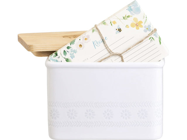 Giftset Èccolo HL receptenbox Floral met 50 kaarten incl. deksel hout