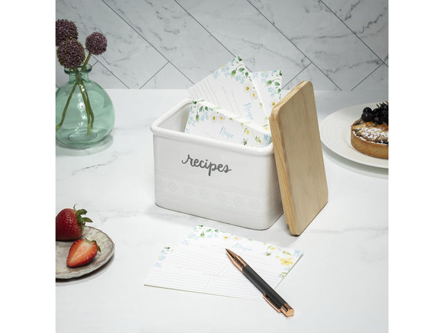 Giftset Èccolo HL receptenbox Floral met 50 kaarten incl. deksel hout