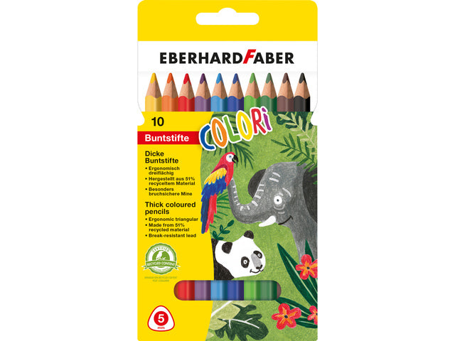 Kleurpotlood Eberhard Faber Jumbo 10 stuks driekantig in behuizing etui