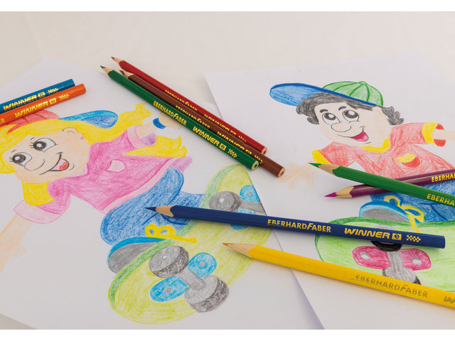 Kleurpotlood Eberhard Faber Winner driekantig assorti etui à 12 stuks