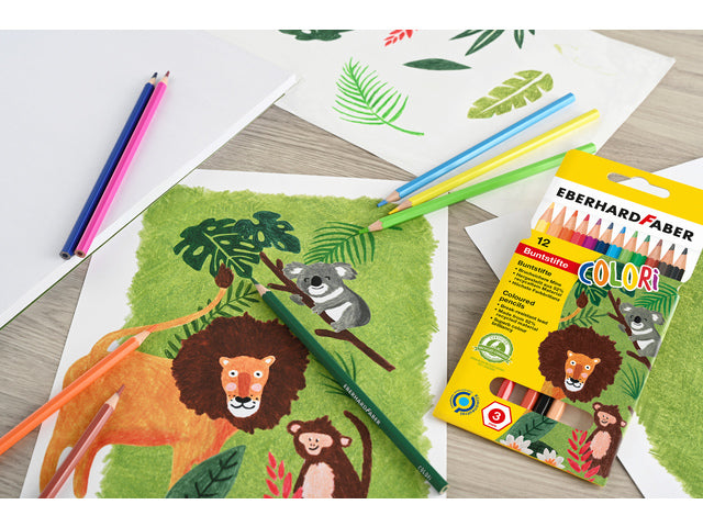 Kleurpotlood Eberhard Faber 17,5cm Kartonetui mit 12 Stück sortierten Farben