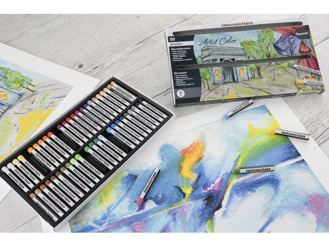 Oliepastelkrijt Eberhard Faber 9mm doos 50 stuks assorti