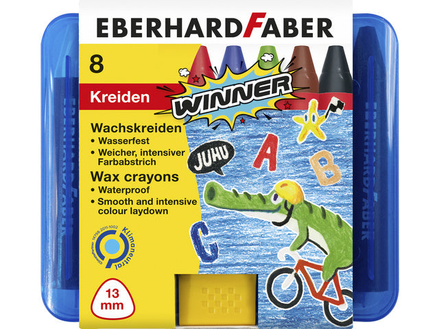 Waskrijt Eberhard Faber driekantig watervast kunststof etui 8 stuks