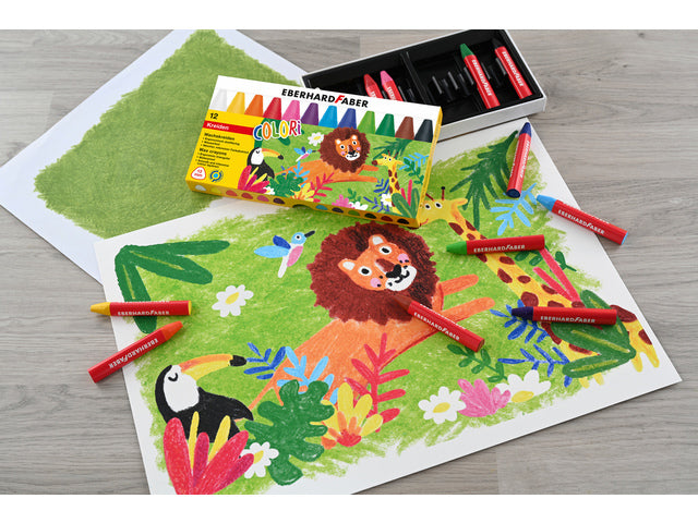 Waskrijt Eberhard Faber driekantig watervast etui à 12 stuks