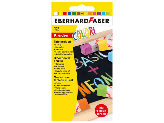 Bordkrijt Eberhard Faber vierkant ass. 12. Neon- und Standardfarben im Kartonetui