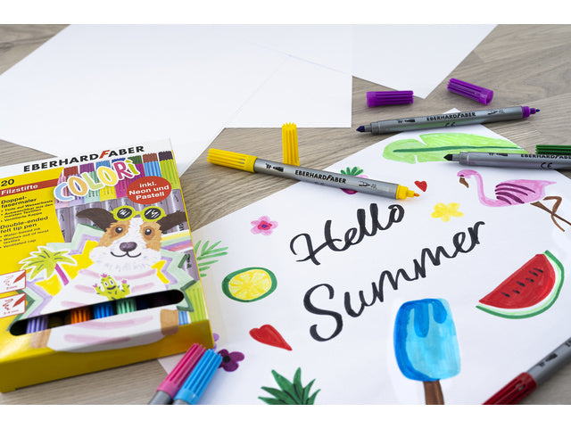 Viltstiften Eberhard Faber duo 2 en 3-4mm assorti etui á 20 stuks