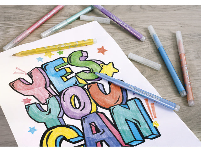 Viltstiften Eberhard Faber Glitter pastel kleuren assorti 8st.