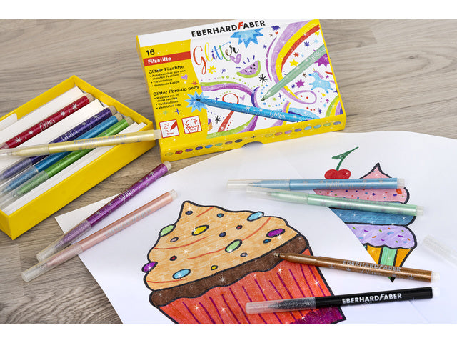 Viltstiften Eberhard Faber glitter assorti doos á 16 kleuren