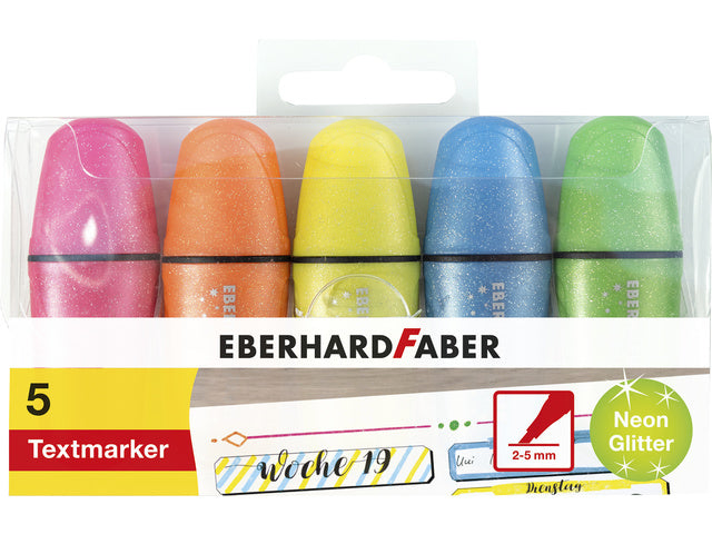 Tekstmarker Eberhard Faber mini glitter neon etui 5 stuks