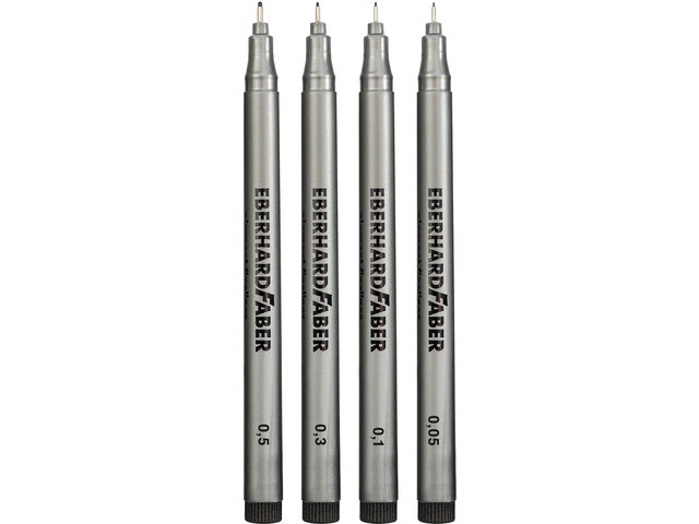 Pigment Fineliner Eberhard Faber 4st. in etui zwart, 0,05,0,1,0,3 en 0,5mm