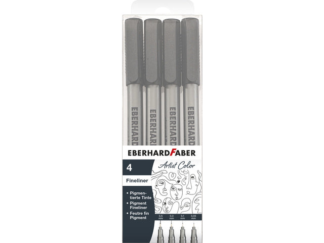 Pigment Fineliner Eberhard Faber 4st. in etui zwart, 0,05,0,1,0,3 en 0,5mm
