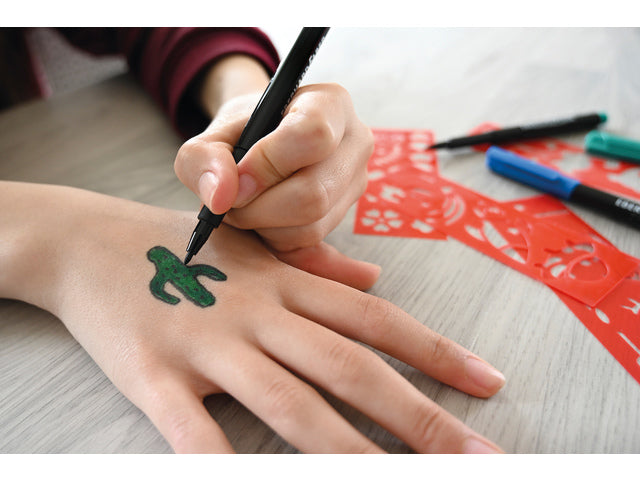 Tattoo stift Eberhard Faber Kids 4st. en 4in1 sjablonen. (zwart, blauw, groen en rood)