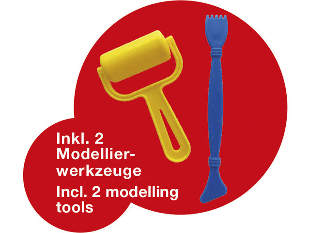 Kinderklei Eberhard Faber basisset 4 bekers á 50gr. Wit, geel, rood, en blauw met roller en spatel