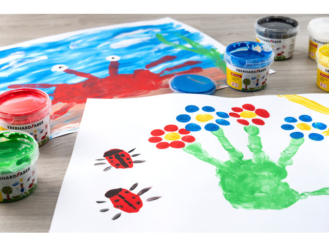 Vingerverf Eberhard Faber 100ml geel, rood, blauw, groen, wit, zwart