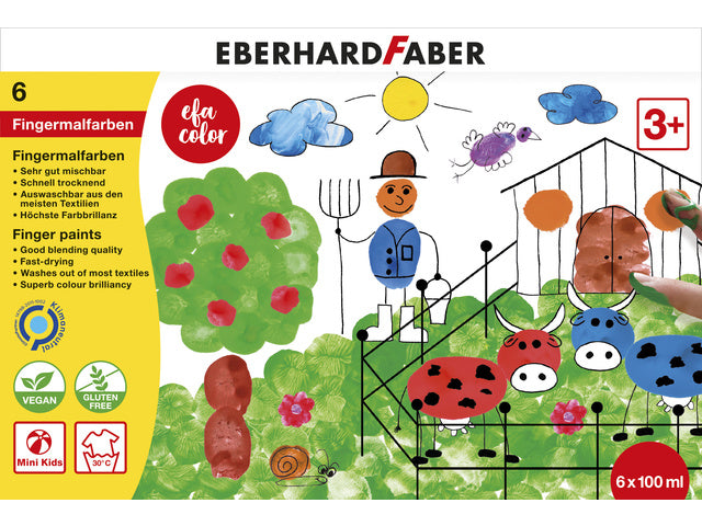 Vingerverf Eberhard Faber 100ml geel, rood, blauw, groen, wit, zwart