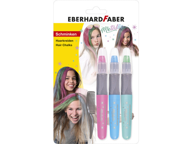 Haarkrijt Eberhard Faber metallic kleuren 3st. Kont. (roze,blauw,groen)