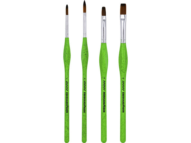 Penselenset Eberhard Faber Green Winner 4st. Rond/plat 4,6,8 en 12, synthetisch haar en handvat