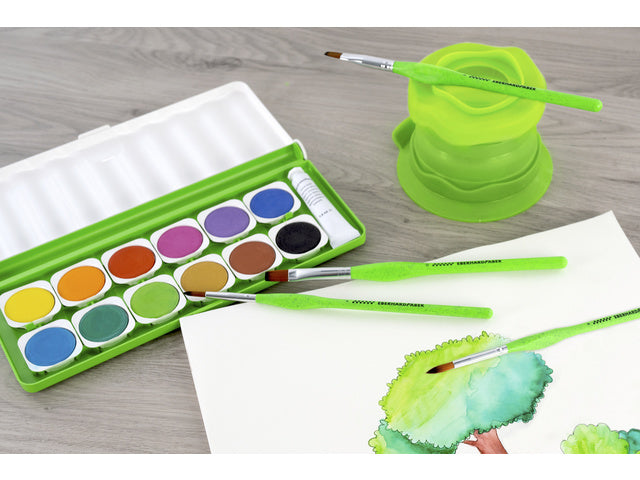 Penselenset Eberhard Faber Green Winner 4st. Rond/plat 4,6,8 en 12, synthetisch haar en handvat
