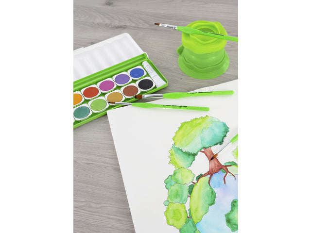 Penselenset Eberhard Faber Green Winner 4st. Rond/plat 4,6,8 en 12, synthetisch haar en handvat